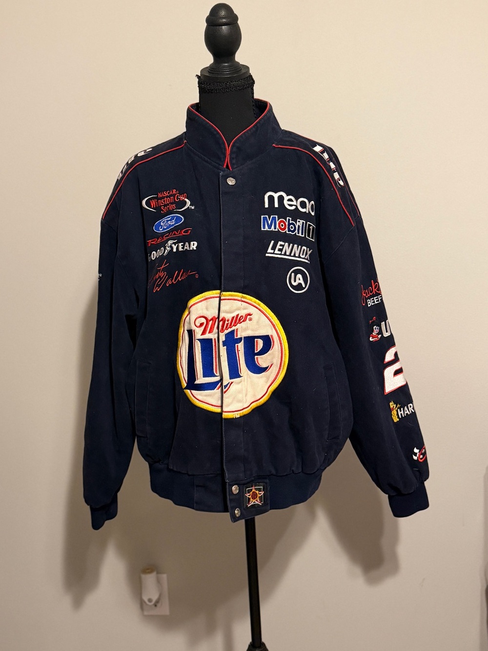 Nascar Miller Lite Navy Bomber Jacket with Red Trim